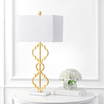 Selina 32" Iron Ogee Trellis Modern LED Table Lamp - JONATHAN Y